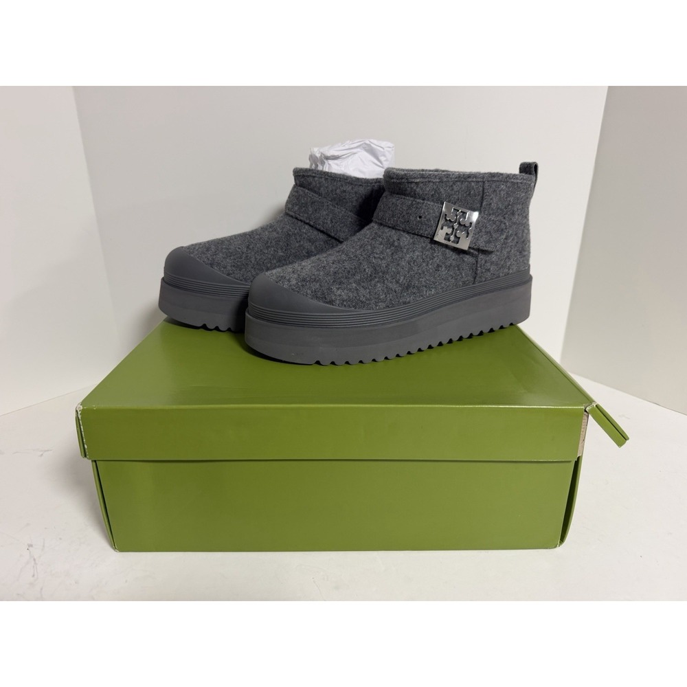 Tory Burch Mellow Shearling Platform Boot in the Storm Cloud/Silver, Women's 9.5